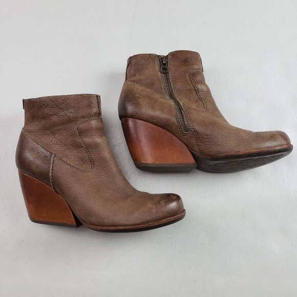 Kork Ease Michelle Ankle Boot Womens 8.5 Brown Leather Side Zip Heeled Wedge - Picture 3 of 15